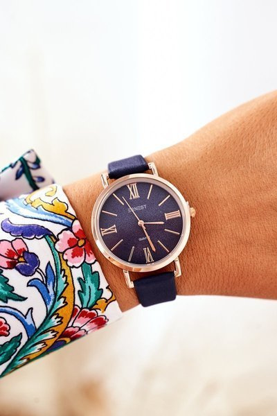 Watch On A Leather Strap Nickel Free ERNEST Navy Blue