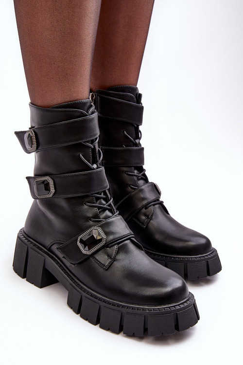 Women's Leather Ankle Boots Black SBarski MR870-62