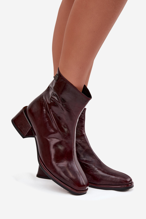 Women's ankle boots made of genuine leather with block heel heated D&A CR52-715 Bordeaux