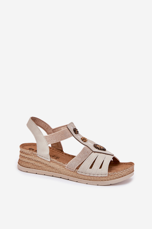 Women's Wedge Sandals With Decorations Light Beige Inblu RV000015