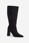 Knee High Block Heels Black Lannetea