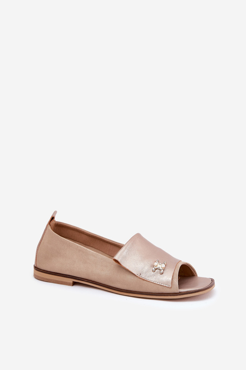 Leather Elegant Ballet Flats With Open Toes Beige Zazoo 1865
