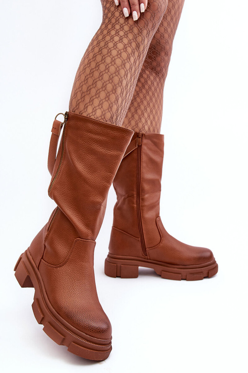 Half-Calf Boots with Upper Brown Lizames