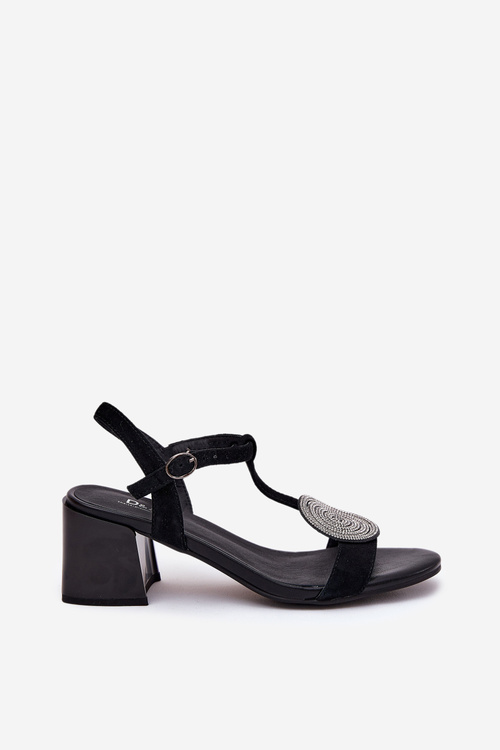 Leather Heeled Sandals With Decoration D&A JC51-842 Black
