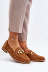 Women's Suede Loafers with Flat Heel Camel Misal