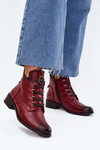 Low insulated ankle boots with zipper and decoration burgundy Nevalia