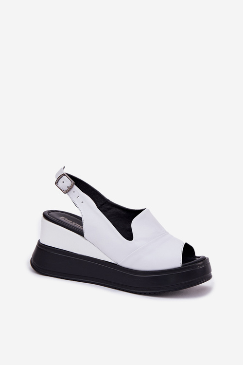 Damskie Sandały Skóra Naturalna Koturn Białe Artiker 52C0483