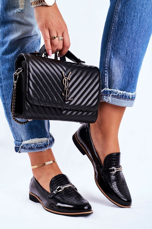 Damskie Półbuty Maciejka Lakierowane Loafery Czarne 4099A-01/00-1