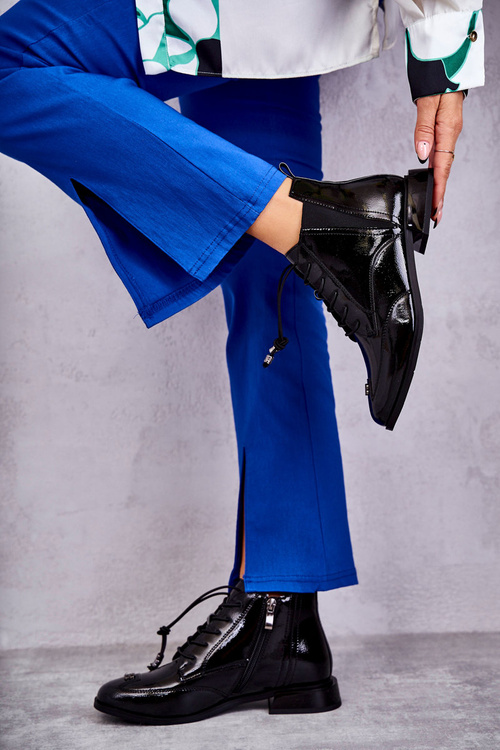Lacquered Boots With Decoration Black Betrix