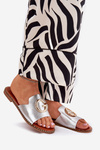 Eco Leather Flat Sandals For Women With Decorative Detail Silver Frelie