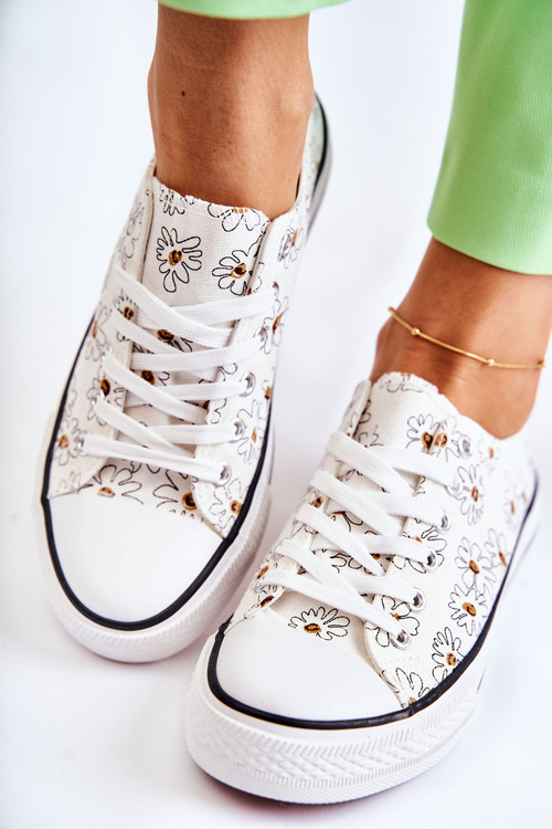 Women's Low Sneakers With Flowers White Janey