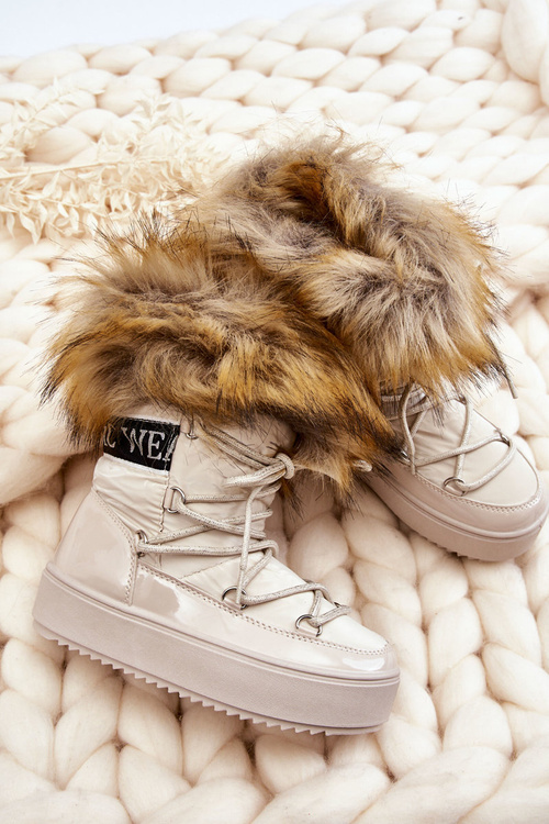 Warm Lace Up Snow Boots Beige Colioris