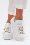 Women's Platform Sneakers With Ribbons White-Gold Ocerdia
