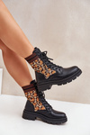 Women's Worker Ankle Boots With Sock In Leopard Black Penthis
