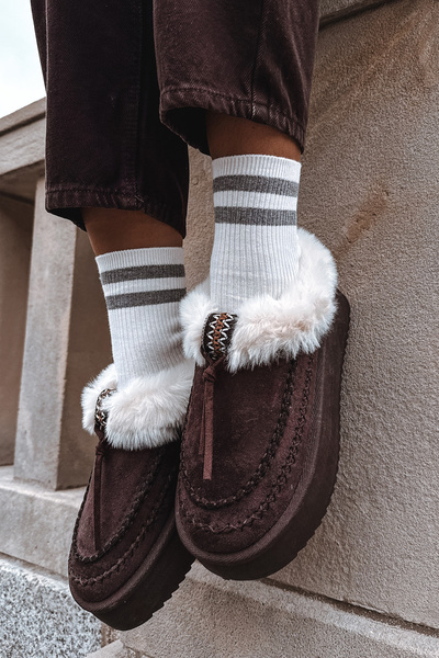 Damskie Śniegowce Eko Zamsz Platforma Futerko Czekoladowe Rosmira