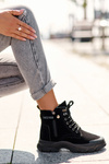 Women's Faux Suede Lined Lace-Up Ankle Boots Black Jailina