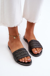 Women's Sandals with Woven Strap on Flat Heel Black Radians