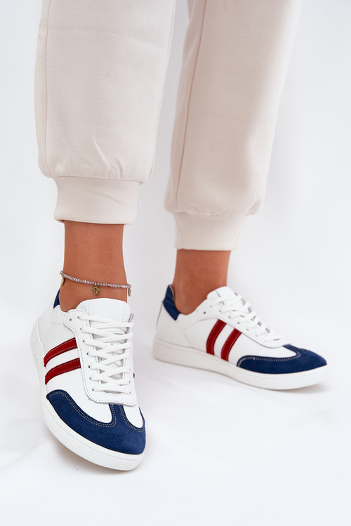 Zazoo N1068 Leather Low Sneakers Women White-Navy