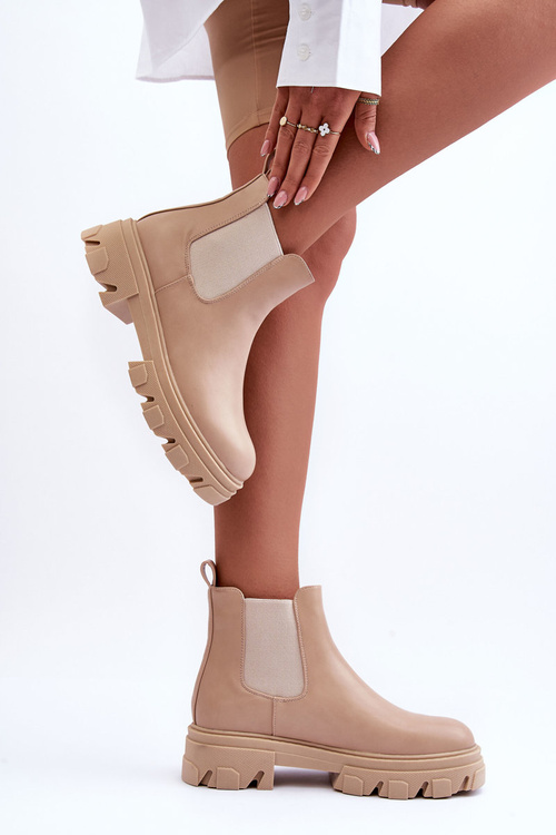 Low Leather Boots Beige Alcanassa