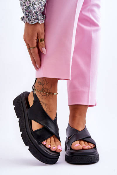 Sandały Modne Platforma Czarne Chester