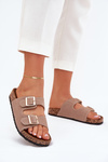 Women's sandals with golden buckles and stitching khaki Lunera