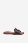 Leather Slippers With Decoration On Flat Heel Zazoo 3047/O Black