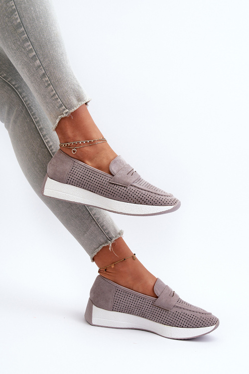 Women's Platform Loafers in Grey Eco-Suede Inesqua