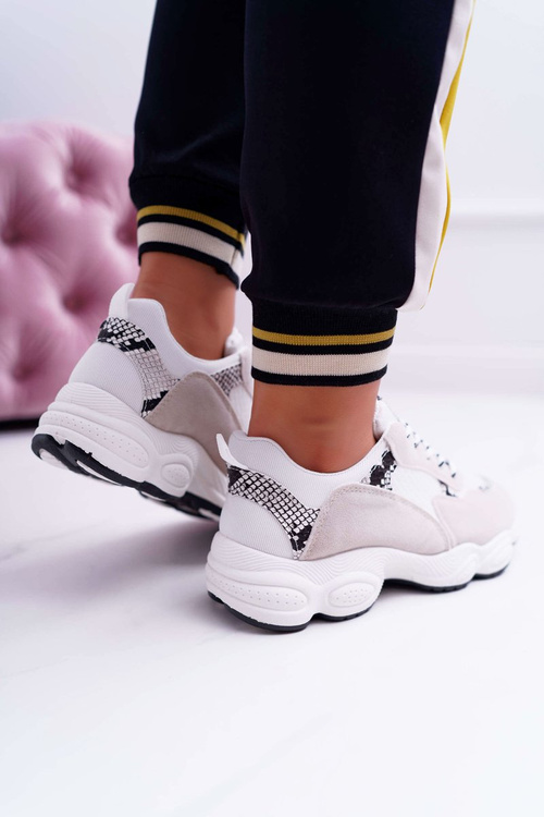 Sporty Women's Suede Shoes White Snake Leather Lollipop