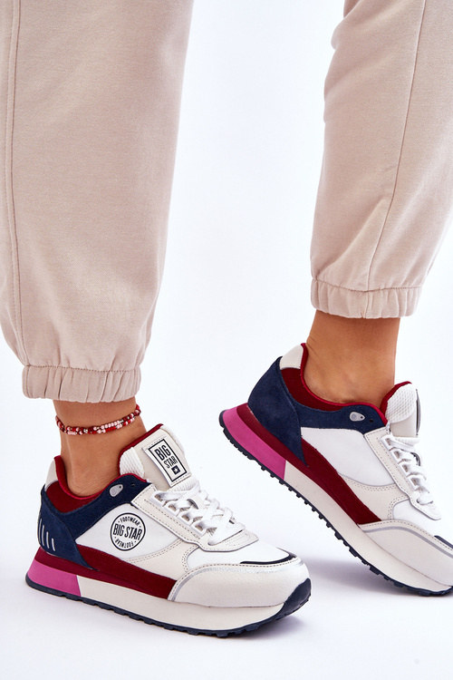 Sneakersy Skóra Memory Foam System Biało-Czerwone Big Star LL274369