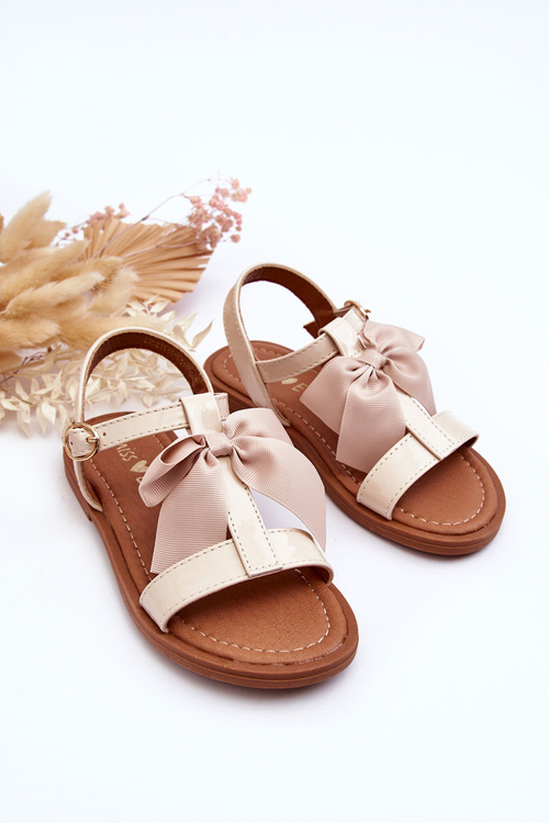Sandałki Dziecięce Lakier Kokarda Beżowe Netina 23DZ35-5816
