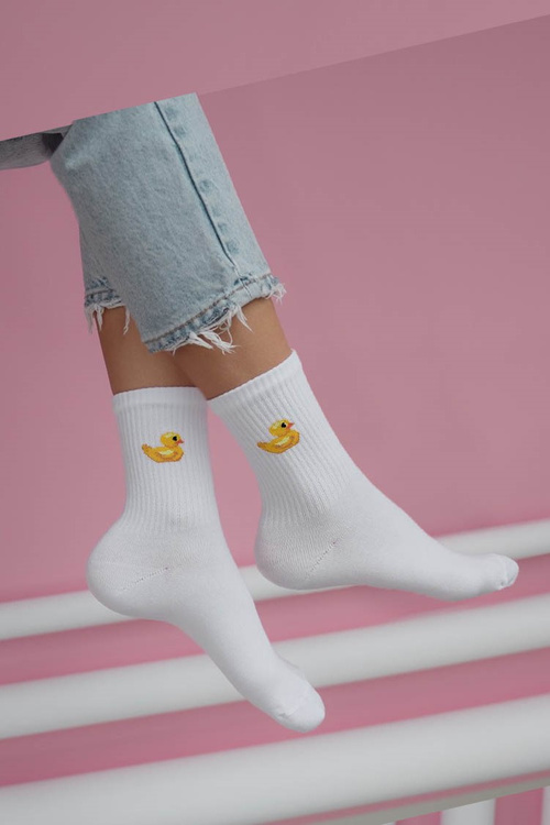 Women's Cotton Socks Ducklings White