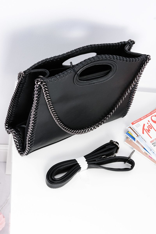Women's Black Large Chain Chest Bag