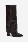 Women's Ankle Boots On Heels Turned Shaft Straps With Buckles Black Nirisa