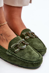 Women's Suede Moccasins on Flat Sole Green Appia