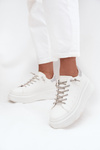 Women's Sneakers on Platform with Decorative Lacing and Glitter White Belmira