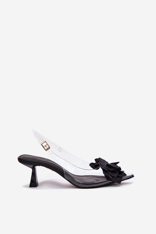 Transparent High Heel Sandals With Decorative Flower Black Risalie