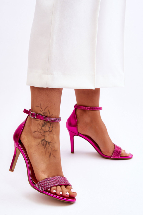 Women's Sandals On A High Heel With Rhinestones Fuchsia Perfecto