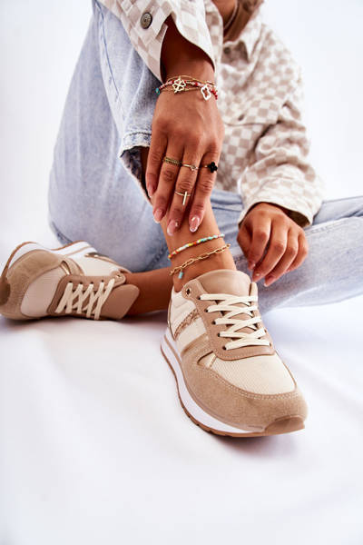 Buty Sportowe Klasyczne Damskie Wiązane Beżowe Elenes