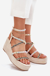 Women's Wedge Sandals With Decoration On Straps Beige Lunara