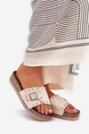 Women Sandals On Platform With Buckle And Studs Beige Nusithia