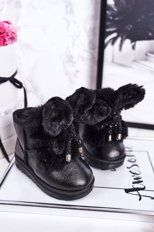 Children's Snow Boots Insulated With Fur With Ears Black Bunny