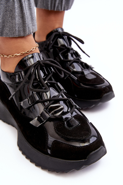 Women's Leather Lacquered Sports Shoes M01/2 Zazoo Black