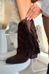 Women's Cowboy Boots With Fringes On Heel Chocolate Gralina