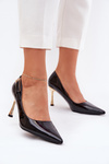 Lacquered Stiletto Heels With Golden Buckle Black Mivira