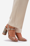 Leather Elegant Sandals On Heel Dark Beige Laura Messi 2136