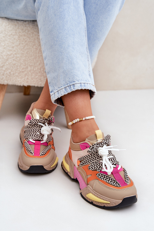 Women's Sports Sneakers with Double Lacing Khaki Samoles