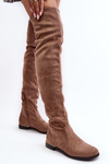 Women's Over-the-Knee Boots on a Flat Heel Beige Bikka