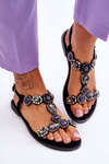 Suede Flat Sandals With Stones Black Dallas