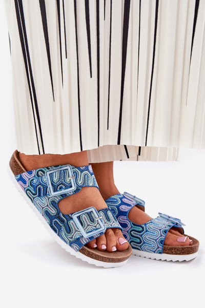 Women's Slippers With Buckles And Glitter S.Barski RB51-006 Blue
