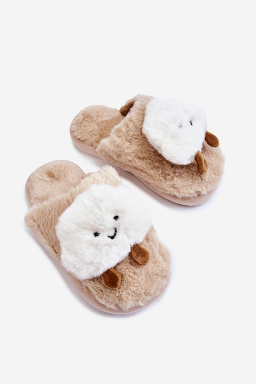 Children's Warm Slippers With Fur Beige Rubee 